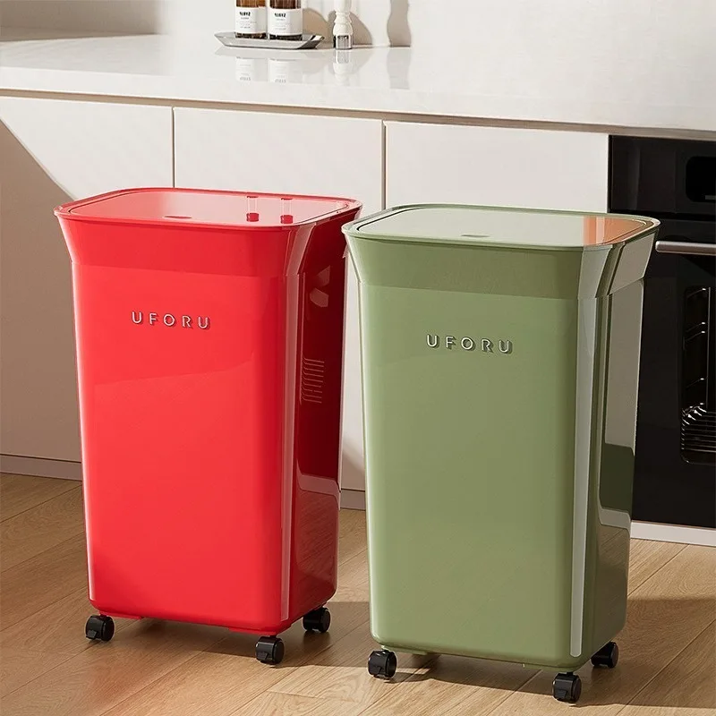 Large Trash Can Kitchen 35L Food Waste Disposal Trash Bin with Wheels Portable Litter Bins Anti Odor Home Luxury Garbage Can