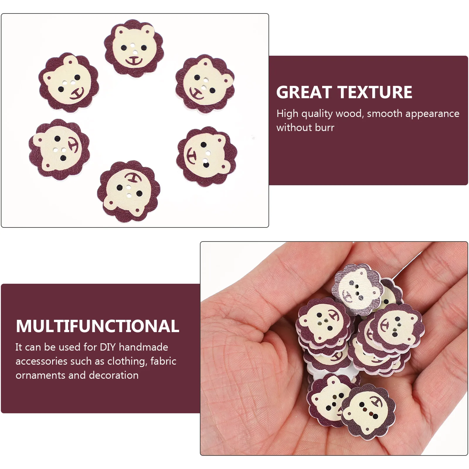 

100Pcs Wooden Buttons Lion Head Design Perfect for DIY Clothes Accessories Creative Sewing Decorative Buttons DIY Accessory
