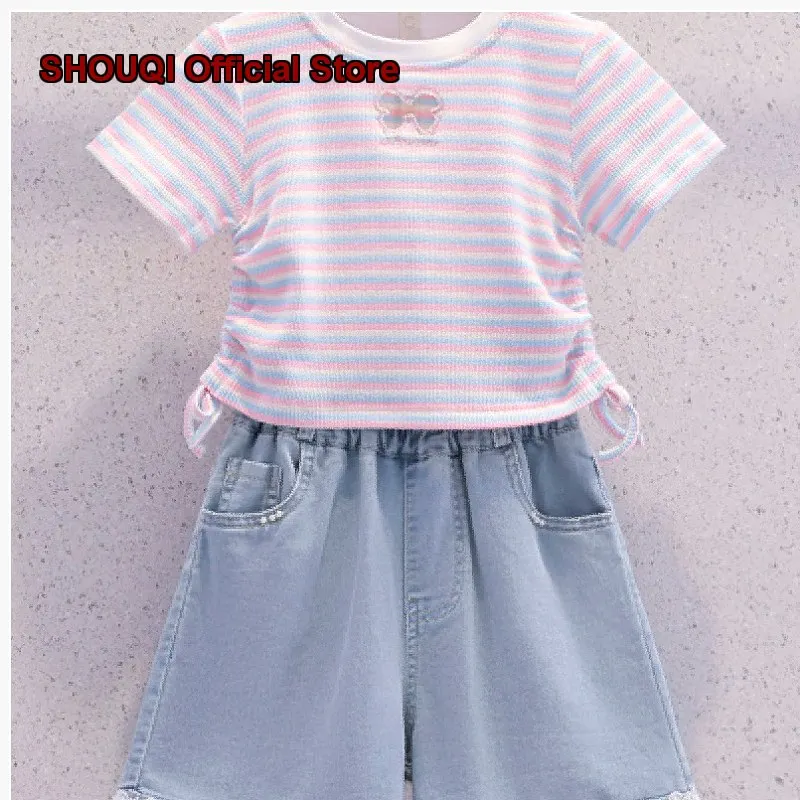 girls-short-sleeve-short-set-summer-clothing-super-beautiful-kids-striped-t-shirt-two-piece-summer-outfit-short-sleeves