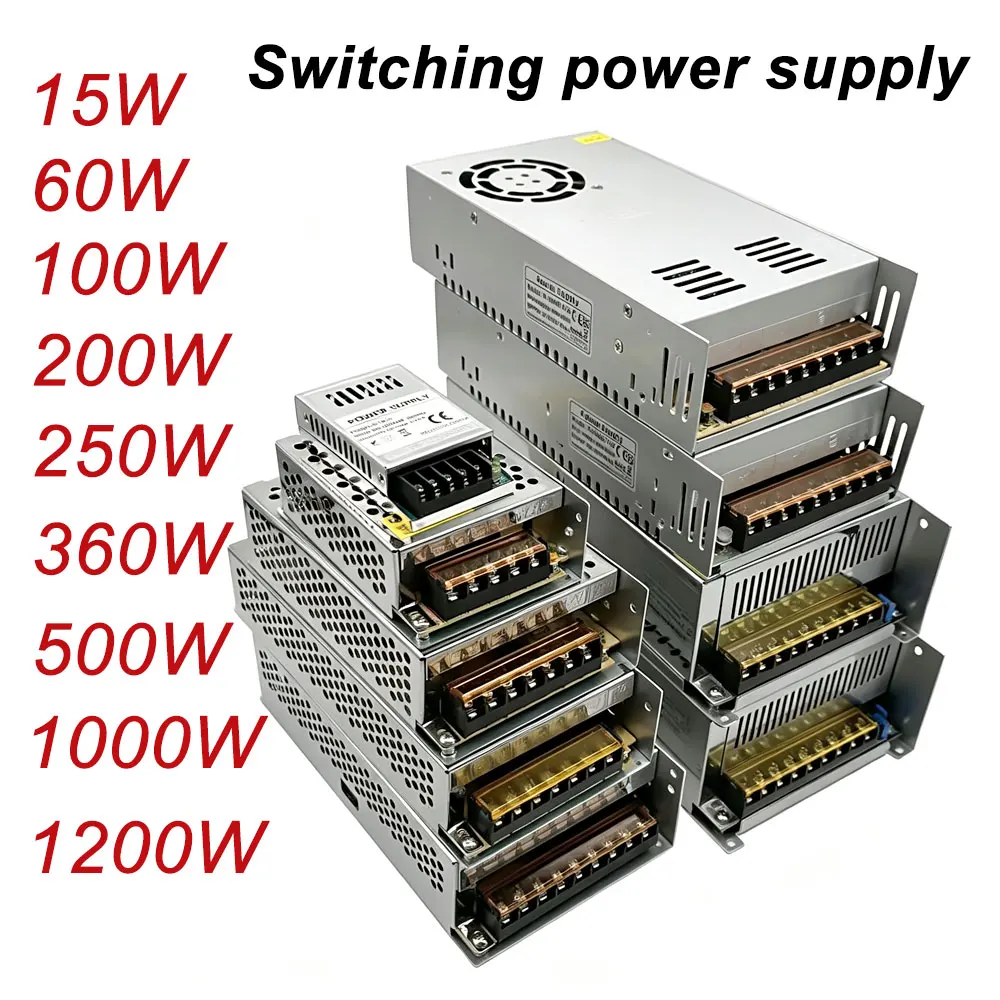Schaltnetzteil DC 12V 24V 15W - 1500W, Beleuchtungstransformator Konverter Netzteil, Geeignet für LED-Leuchten