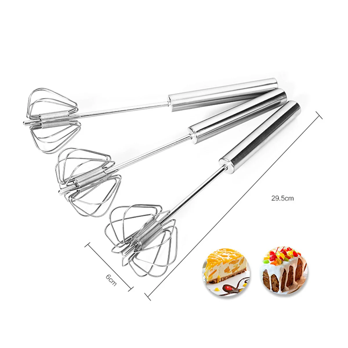 

Kitchen Semi-Automatic Stainless Steel 295x6x6cm Hand Whisk Mixer for Eggs Cream Dough Salad Sauce Stirring