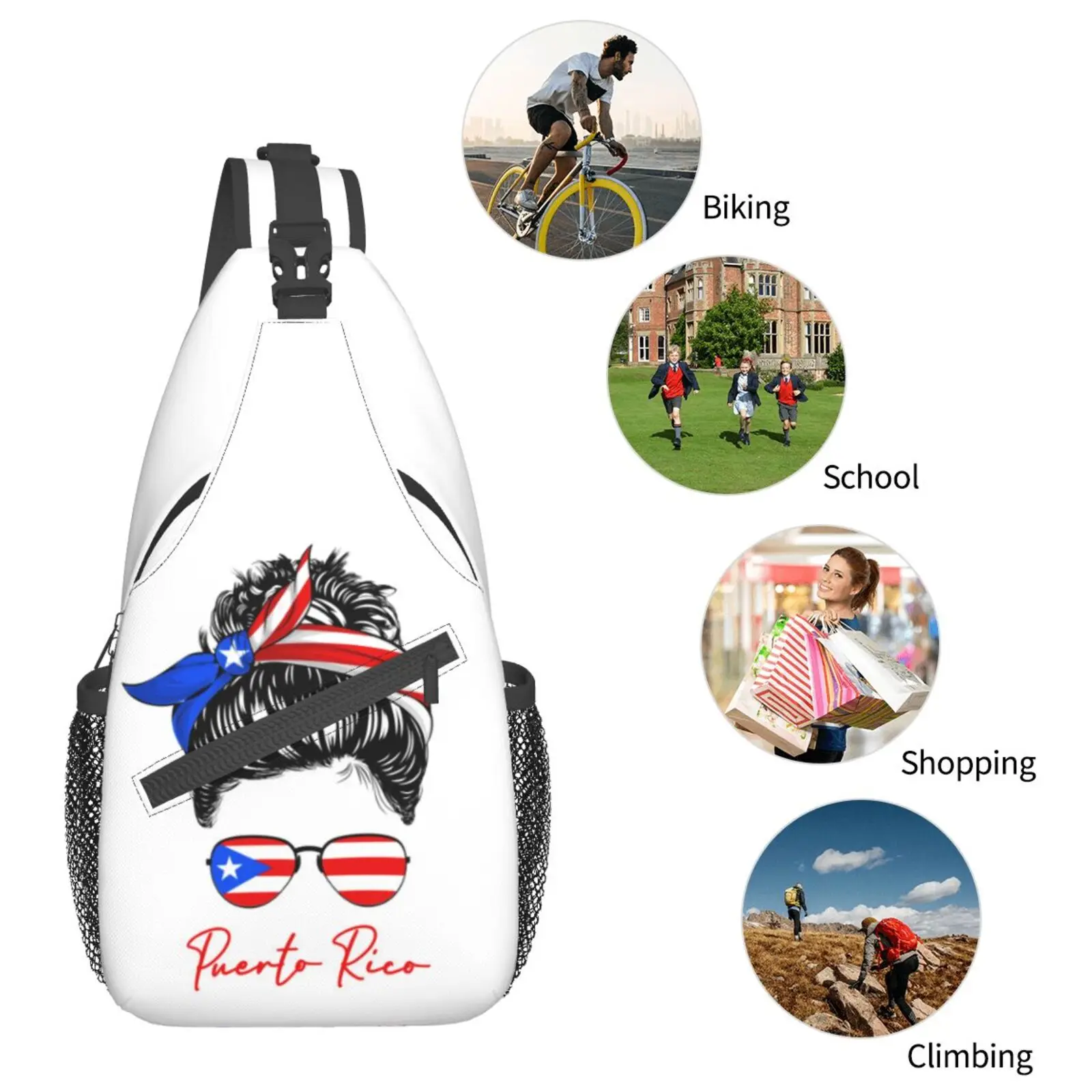 Cute Puerto Rico Flag Sling Bag Crossbody Chest Daypack Casual Backpack Puerto Rican Shoulder Bags for Women Men