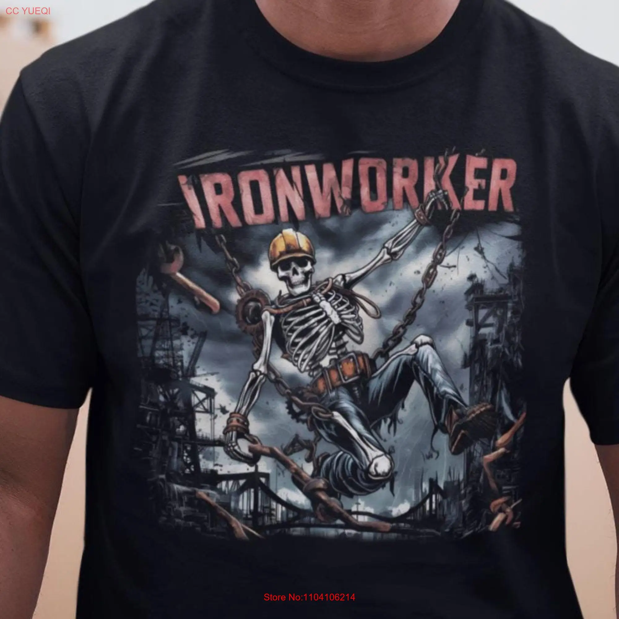 Ironworker T Shirt Dad Working at Heights Skeleton Steelworker long or short sleeves