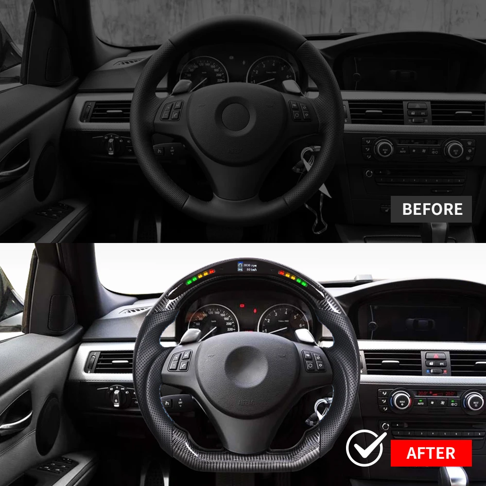 D-Shaped LED Carbon Fiber Steering Wheel With Paddle Shifter Holes M Color Stitching Racing Car Accessories Fit For BMW E82 E87 E90 E91 E92 E93 M3