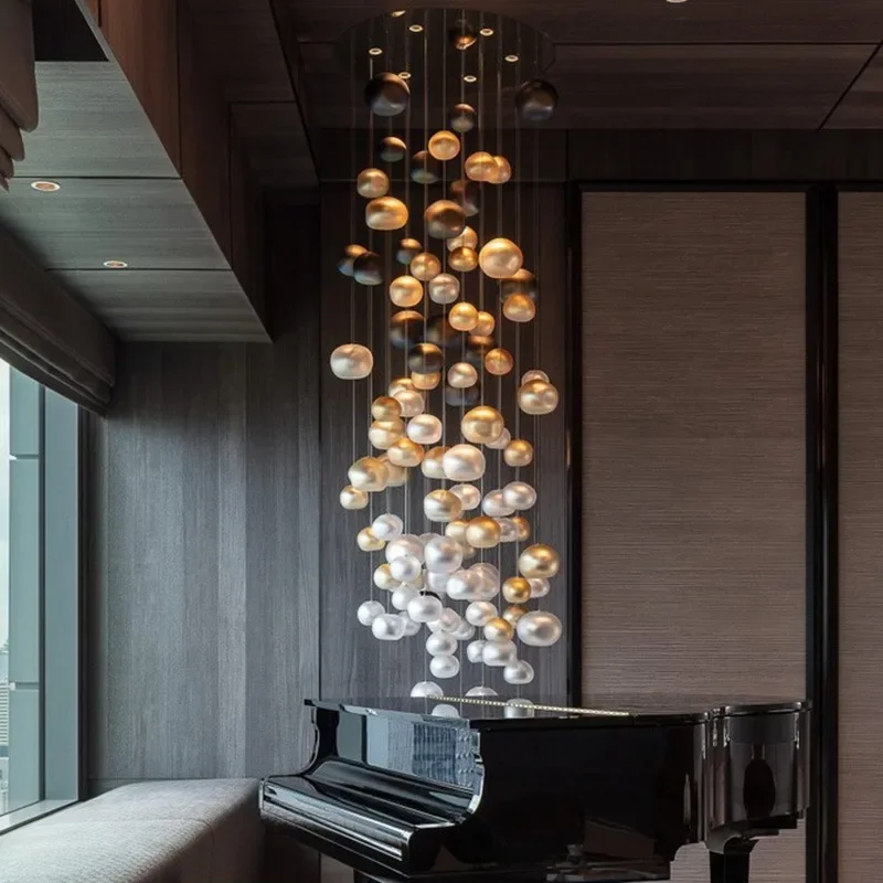 Lámpara de araña de perlas de lujo, iluminación personalizada, estilo moderno, decoración interior, gran proyecto, escalera residencial