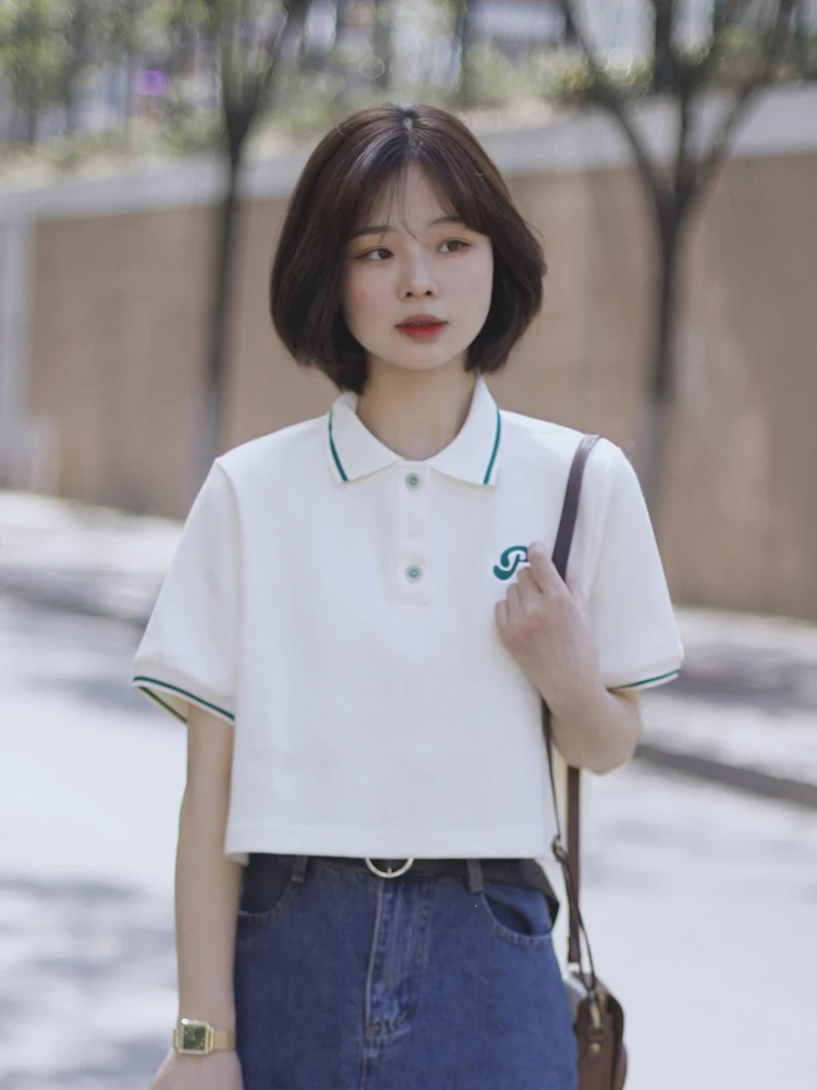 

Женская летняя футболка из чистого хлопка с вышивкой и цветными блоками, короткий рукав, укороченная модель