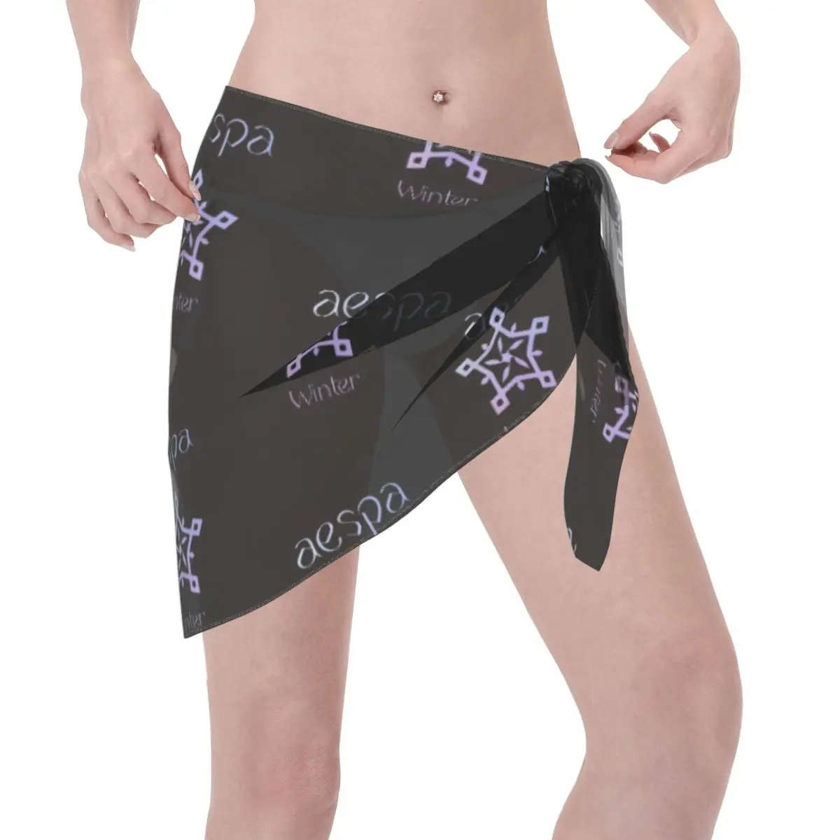 Personalizado Kpop A-Aespas Sarongs Curtos Maiô Cobrir Impresso Hip Hop Bikini Wrap Sheer Sarong Beach Wrap