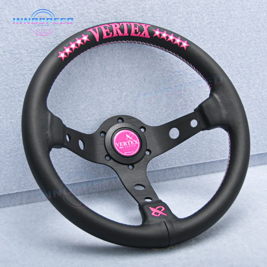 NOVO VERTEX Rosa 13 polegadas 330mm JDM Racing Preto Couro Genuíno Drift Sport Volante