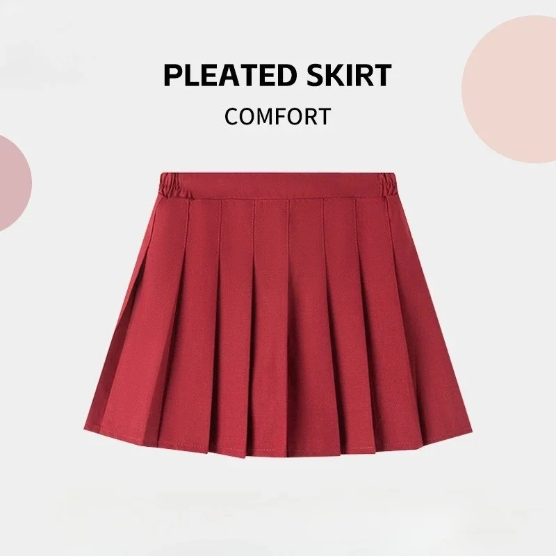 Korean Style Pleated School Uniform Skirt for Girls Cute Preppy Casual A-Line Short Skirts Children Teens Kids New