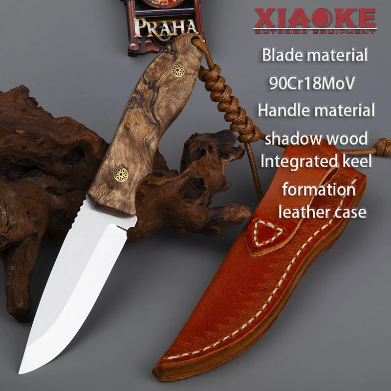 

90cr18mov fixed blade camping hunting survival knife with shadow wood handle high carbon steel suitable for outdoor combat EDC