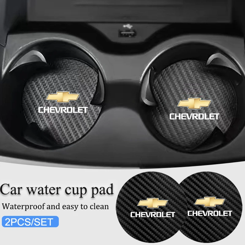 2Pcs Carbon Fiber Leather Coaster Car Water Cup Anti-slip Pad Mat Auto Interior For Chevrolet Orlando kalos Equinox Matiz Aveo