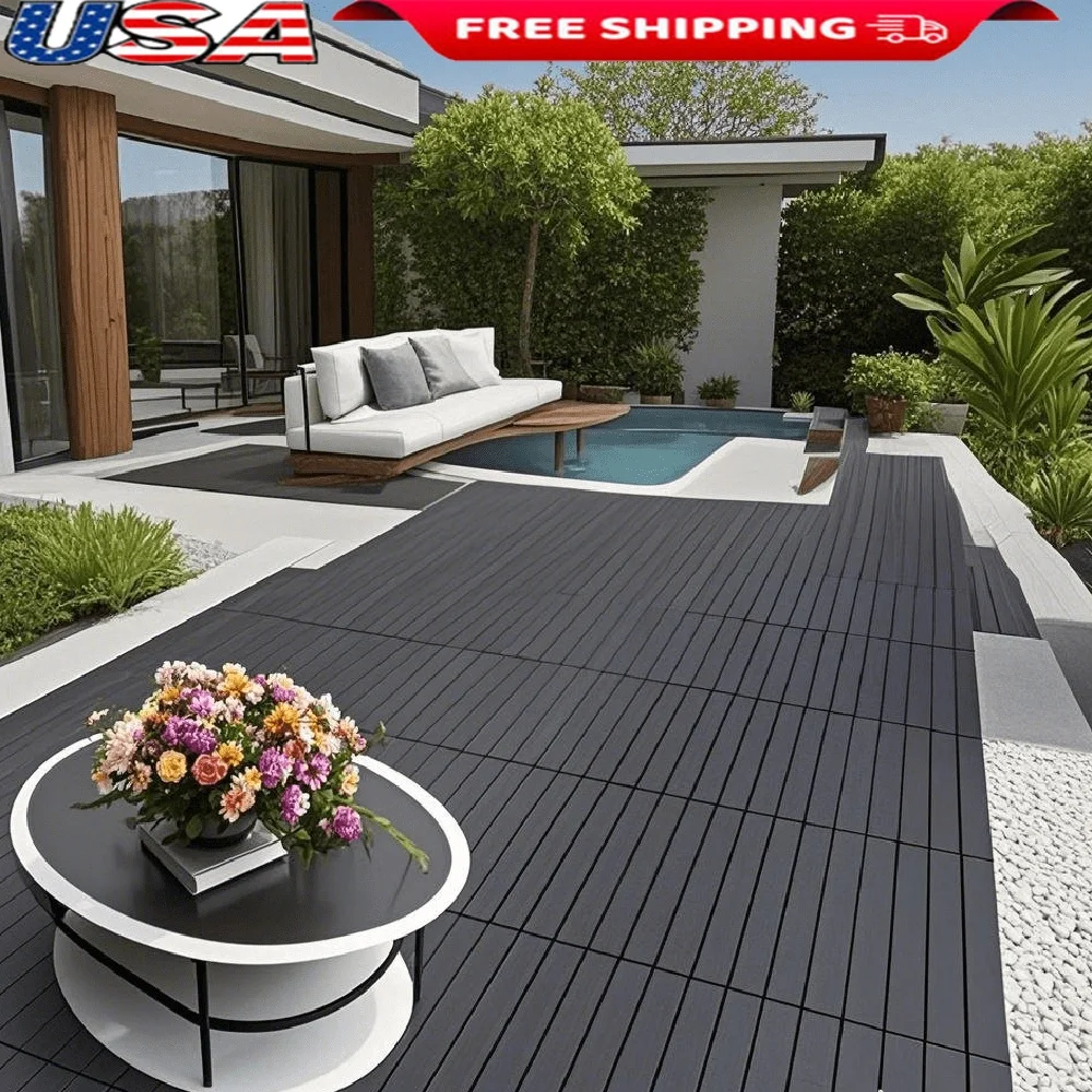 

24 PCS Interlocking Plastic Deck Tiles Waterproof Slip-Resistant Outdoor Flooring Easy Installation Patio Balcony Garden Pool