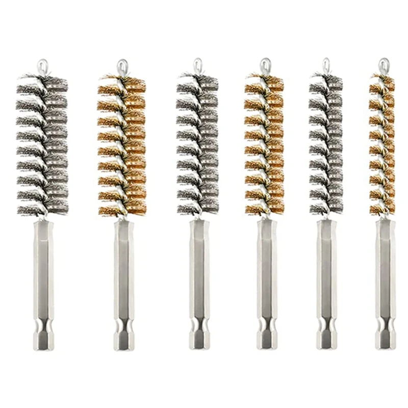 Wire Bore Cleaning Brush Set, Fio de aço inoxidável Twisted Brush para Drill, Impact Driver, 6 tamanhos, 12pcs