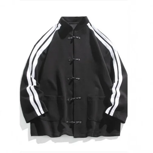 سترة رجالية فضفاضة غير رسمية مرقعة ملونة بياقة واقفة وأزرار لأعلى معطف عتيق على الطراز الصيني مقاس كبير ملابس للأزواج