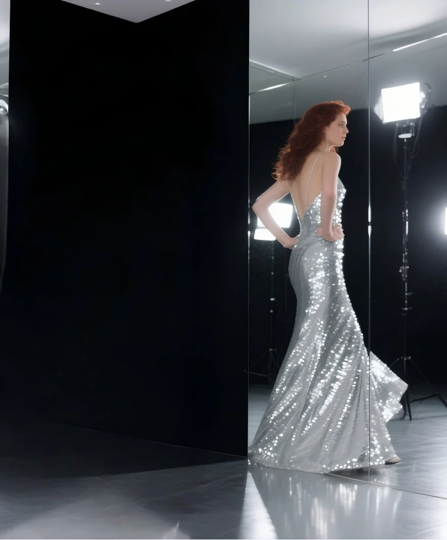 أزياء على شكل حرف a فستان سهرة متألق وتألق على شكل حرف V بدون أكمام ترتر طول الأرض فستان زفاف الضيوف 2025 مخصص مجاني