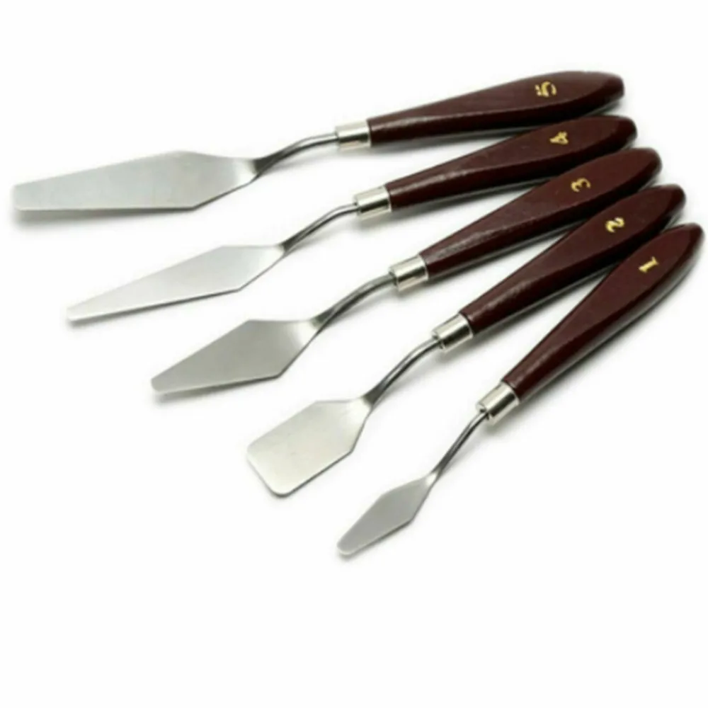 5 قطعة/المجموعة الفولاذ المقاوم للصدأ النفط اللوحة السكاكين الفنان الحرف ملعقة لوحة سكين النفط اللوحة خلط سكين مكشطة أدوات الفن