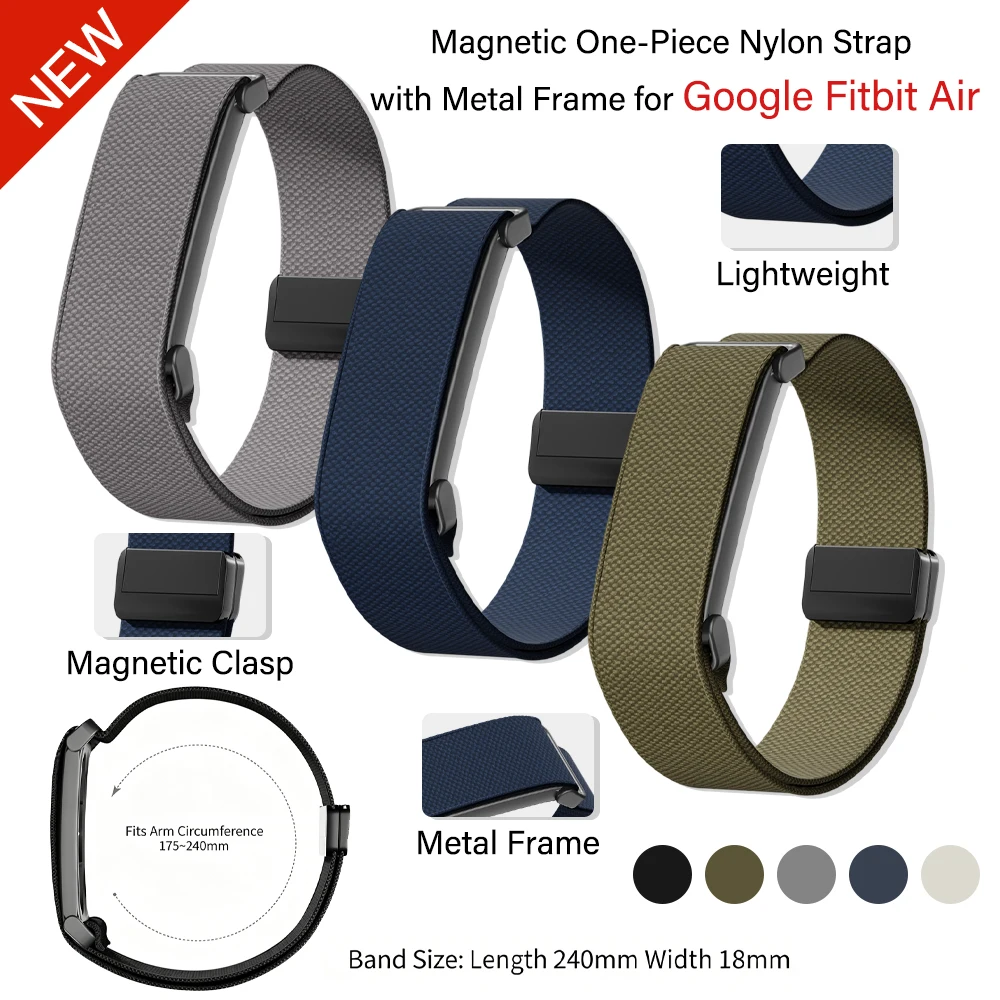 2/3-teiliges magnetisches Nylon-Sportarmband für Google Fitbit Air, integriertes Metallrahmenarmband, leichtes, verstellbares, atmungsaktives Armband