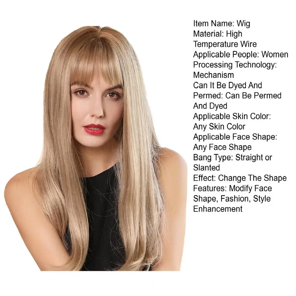 Long Straight Hair Wig European American With Bangs High Temperature Wire Wig For Cosplay Style Enhancement Hairstyle Hairpiece