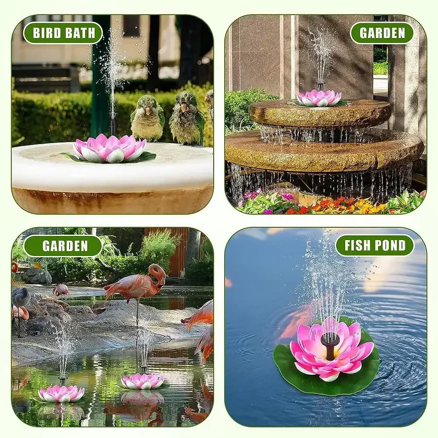 Lotus Shaped Solar Fountain Pond Decorative Solar Floating Pond Lotus Nozzle Movable Automatic Water Lotus Combination Fountain