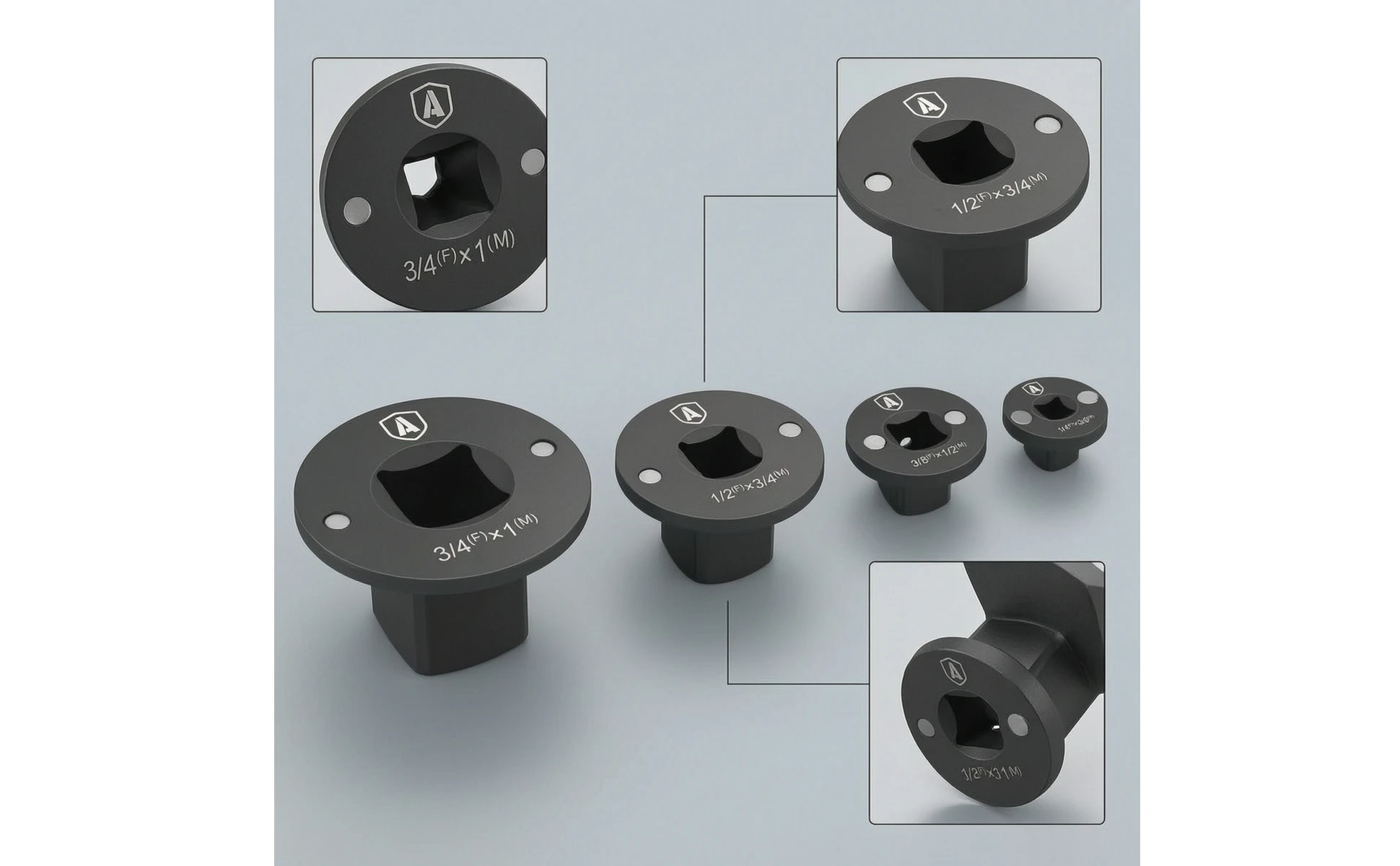 4 Pieces Low-Profile Socket Adapter Cr-Mo Steel Slimline Socket Adapter Drive Converter Flanged Top 4 Pieces Low-Profile Socket Adapter Cr-Mo Steel Slimline Socket Adapter Drive Converter Flanged Top
