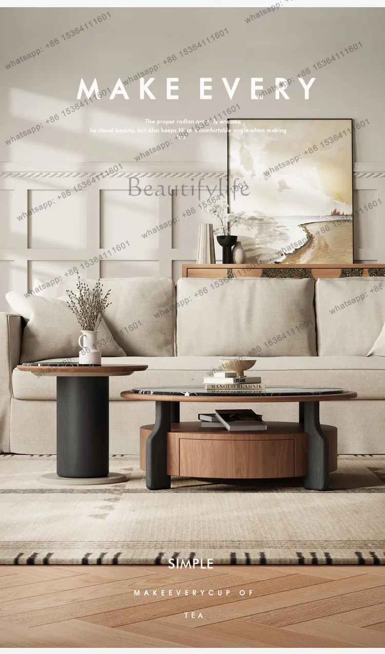 LD25 Chinese and ancient style marble coffee table combination Italian minimalist round living room coffee table