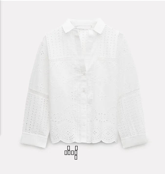 Summer 2024 New Faion Sweet Collar Long Sve Hollow out Decorative Vertical Lace Embroidery irt Women's Loose Fit irt