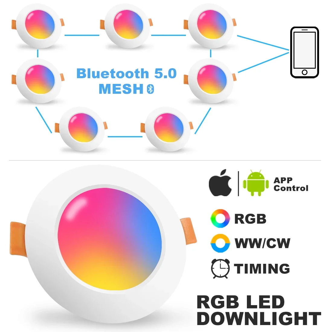 Work with Bluetooth Spot LED Recessed RGB Dimmable Smart Home foco Ceiling Light Spotlight Lamp Color Change Downlight 220V 110V