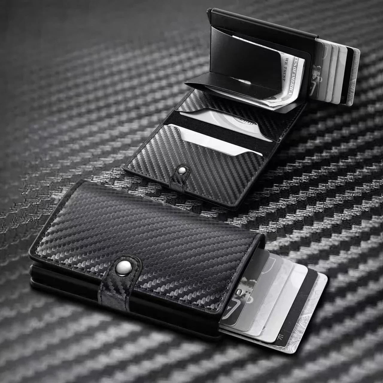 Carbon Fiber Credit Card Holder Wallet Men Rfid Smart Meral Thin Slim Pop Up Minimalist Wallet Small Black Purse Metal Wallet