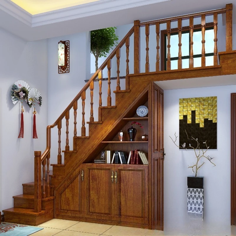 Solid wood stairs revolving stairs undertake wooden stairs home improvement duplex  villa