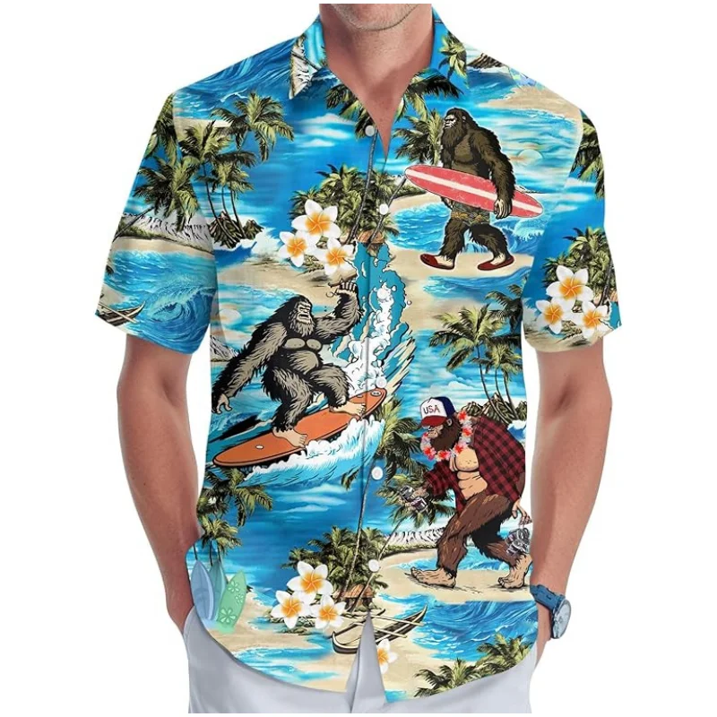 Camisa de manga corta con estampado 3D de gorila para hombre blusa Hawaiana de gran tamaño ropa de calle playa verano novedad