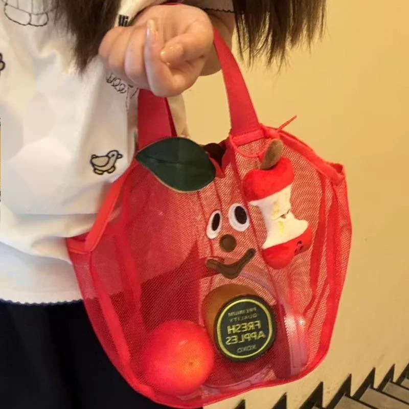 Apple Y2K Mesh Handbag Cute Beach Bag Portable Toilet Bag Multi Functional Storage Bag Apple Bathroom Fitness Swimming Bag New