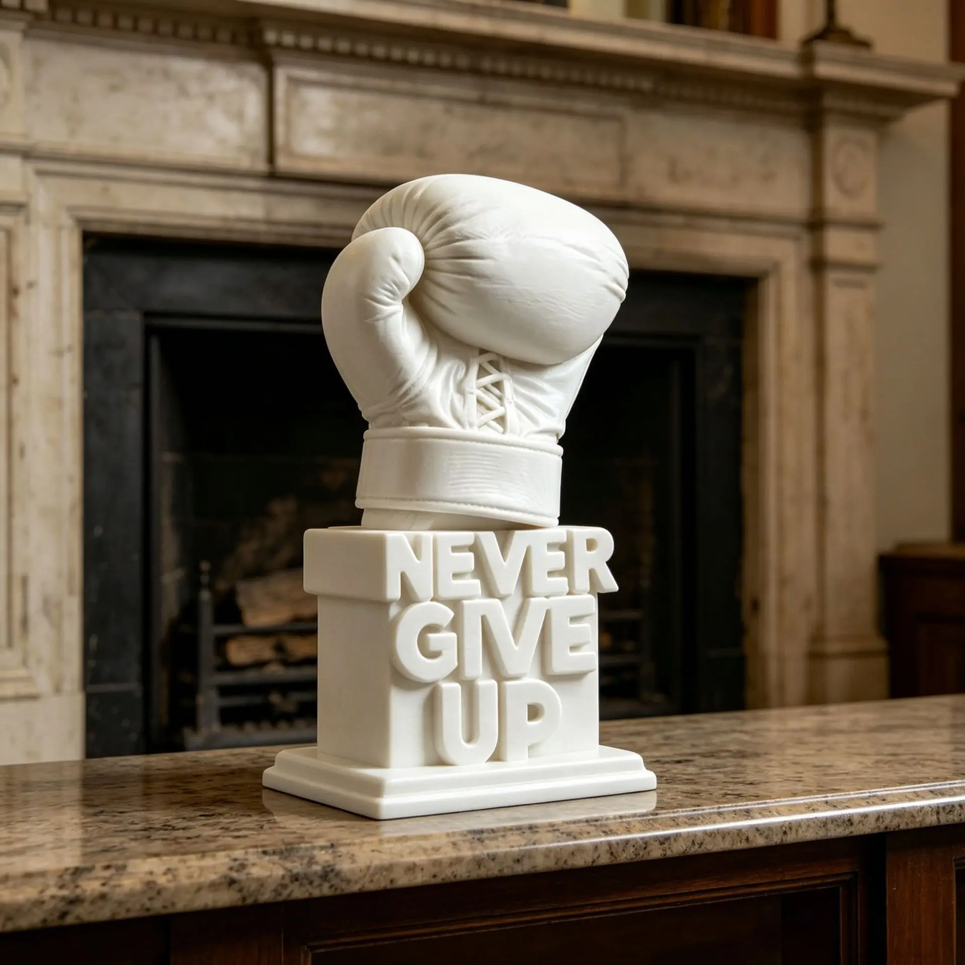 Figurinha de Luva de Boxe Impressa em 3D com a Mensagem 'Nunca Desista', Decoração Inspiradora para Mesa, Escultura Motivacional para Escritório, Casa, Presente de Aniversário