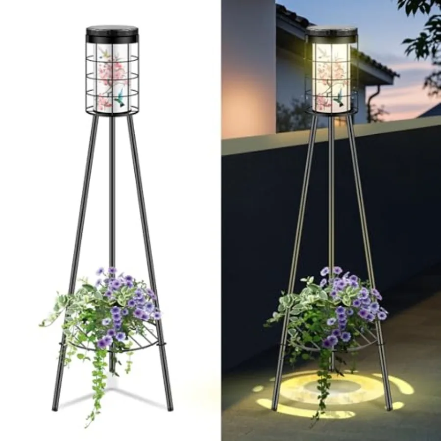 Mothers Day Gifts for Mom Wife Grandma Daughter Friends Sister 2 Pack Outdoor Solar Floor Lamp with Plant Stand Hummigbird Prin