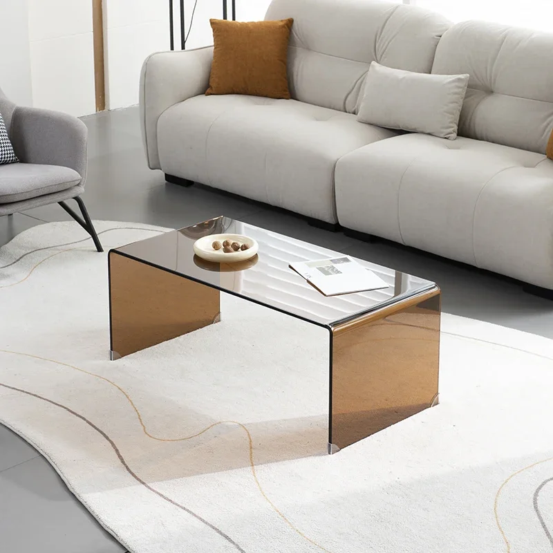 

Brown pure glass creative simple modern rectangular table Internet celebrity art light luxury small living room coffee table