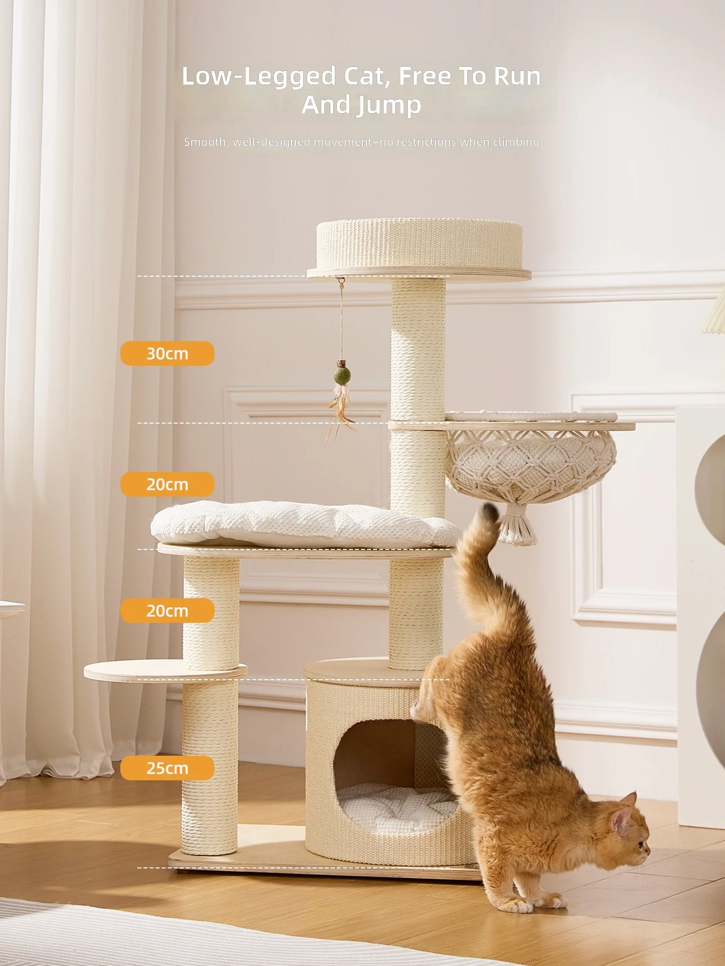 Solid Wood Cat Tree with Scratching Posts & Cozy Hideout,Compact Design for Small Spaces,Large Cat Friendly,Cat Climbing Tower