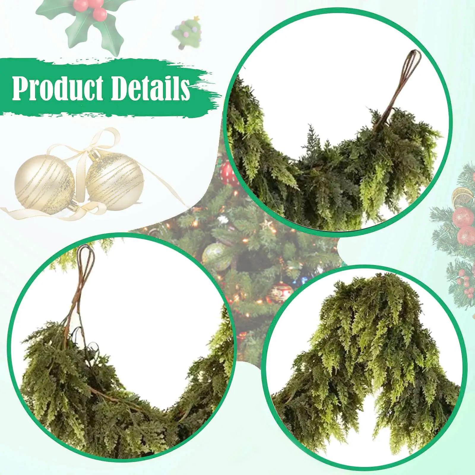عيد الميلاد الأرز جارلاند الاصطناعي السرو ورقة ريال اللمس الكرمة الصنوبر جارلاند ل #5