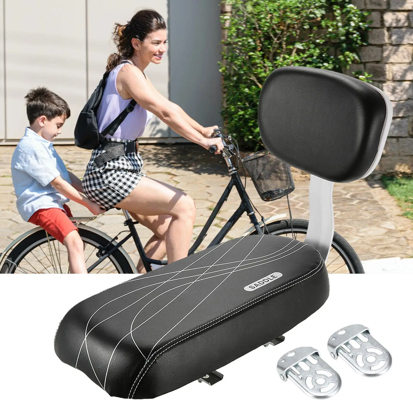 

Child Bike Rear Seat Saddle With Handle Armrest safety Footrest Pedal Kid Bicycle General comfortable Seat Mat For Bike Part