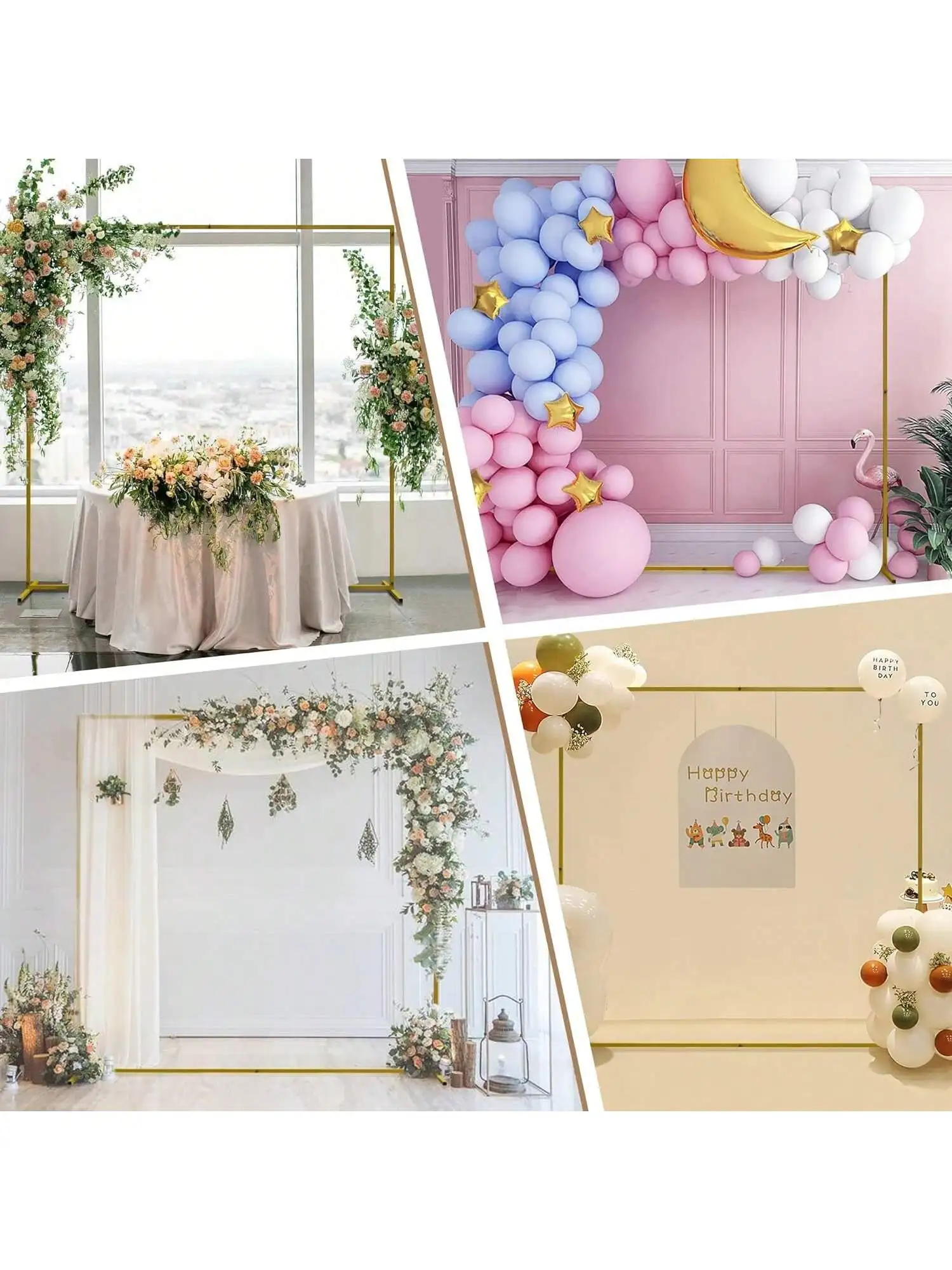 Wedding Square Arch Backdrop Stand 6.6x6.6 FT Gold Balloon Arch Stand Frame For Birthday Party Photo Booth Background Decoration