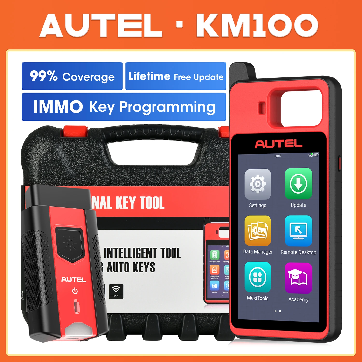 Autel MaxiIM KM100 KM100X Outil de programmation de clés et d'immobilisation IMMO, Programmeur de clés IMMO 2 pièces Autel IKEY pour la génération de clés en 60 secondes, Apprentissage de clés IMMO OBD sur 99% des véhi