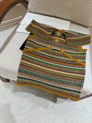 2024 Summer and Autumn New High Quality Women's Clothing Colorful striped one shoulder knitted top 0722