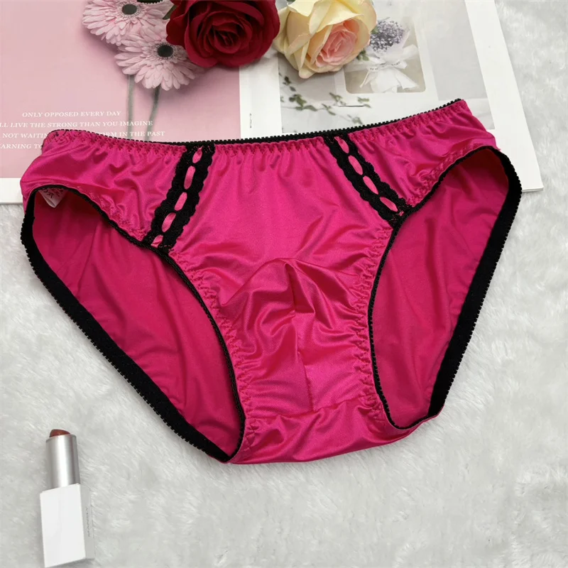 Man's Rose Red Glossy Smooth Silky Touch Briefs Panties Live Show Dance Costumes Private FKK Party LGBQT