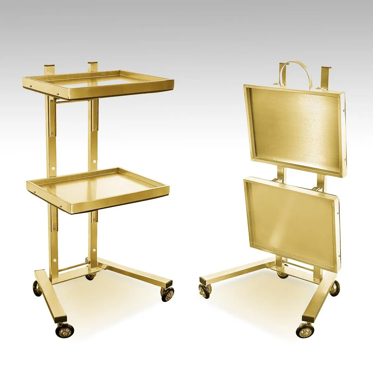 

Hairdressing Folding Cartt Rolley With Gold and Silver Finish Metal Material Hand Beauty Salon Trolley Cart