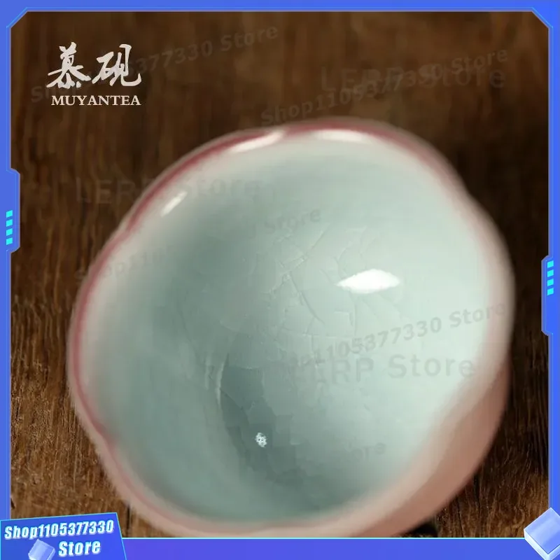 Hand Painted Ceramic Teacup Rabbit Design Cherry Blossom Pink Glaze Kung Fu Tea Set Single Cup Creative Kiln Change Mu Yan