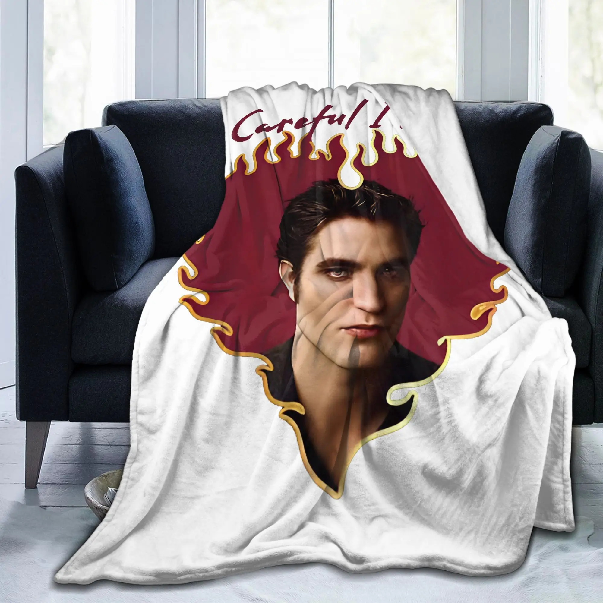 Twilights Vampire Edward Cullen Funny Knitted Blanket Flannel Careful I bite Ultra-Soft Throw Blankets Bedding Multifunction