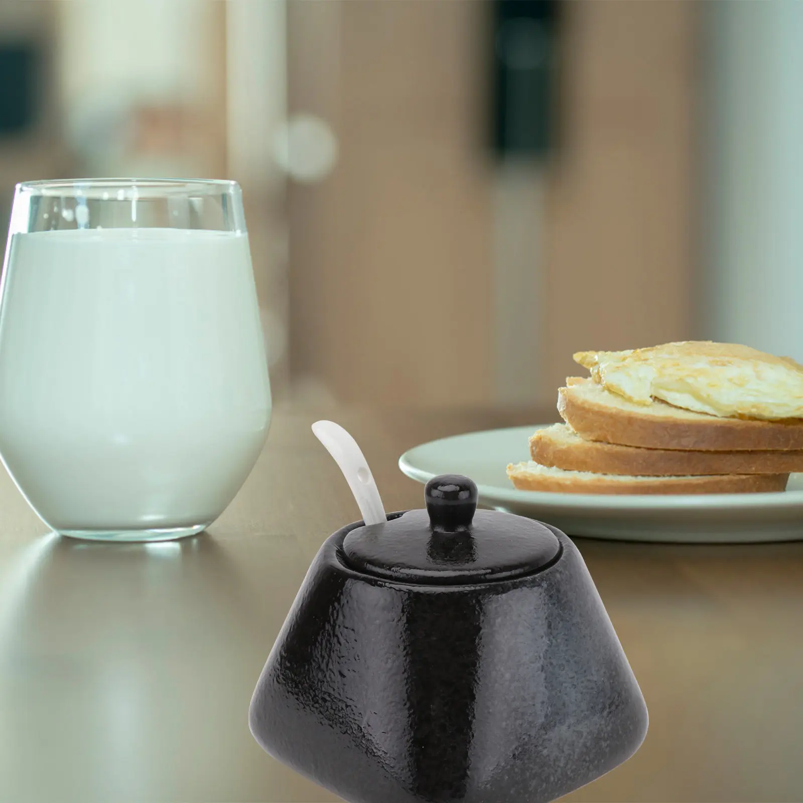 

Ceramic Spice Jar Set Black Simple Stylish Seasoning Pot Container with Lid Spoon Kitchen Condiment Organizer for Home Cooking