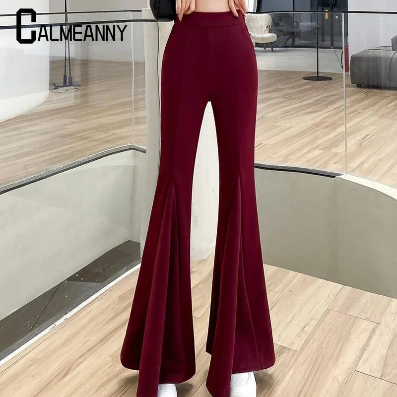 

2023 Autumn Winter Split Flare Full Women's Pants New Style Korean Edition Versatile High-waist Slim Sagging Wide-leg Trousers