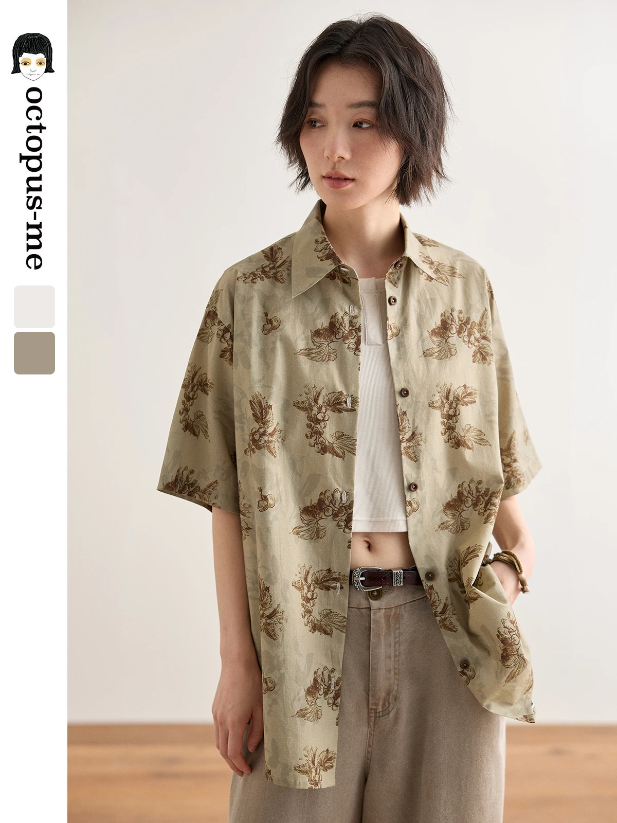 

Octopusme New Chinese Sle Loose Women's ort Sve irt Vintage Print Casual Cotton Button up Original Design Summer Top