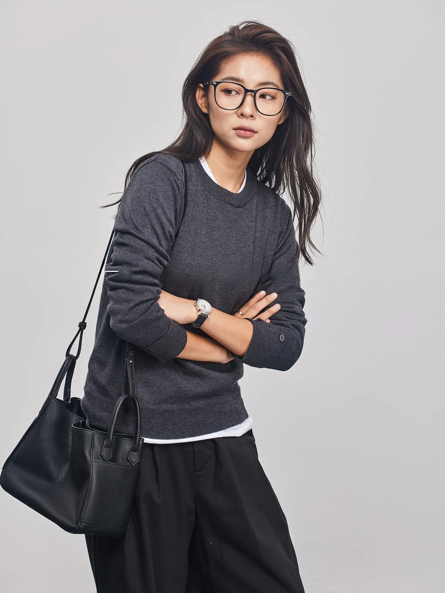 

Женский вязаный шерстяной свитер HuaerDuoer с длинным рукавом, круглым вырезом, свободного кроя, осенний, модный, повседневный, удобный топ