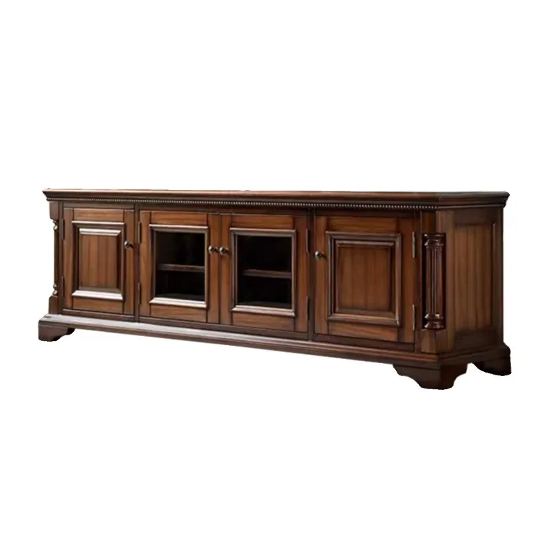 

American North American black walnut solid wood TV cabinet simple living room villa log floor cabinet
