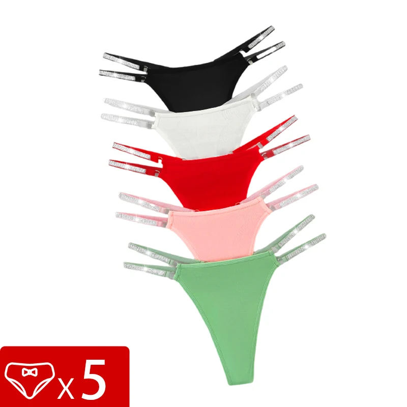 5 pz/set Donne G-String Vita Bassa Mutandine Sexy Perizoma Femminile Confortevole Traspirante Solido Due Cinture Lucide Set di Lingerie Intima